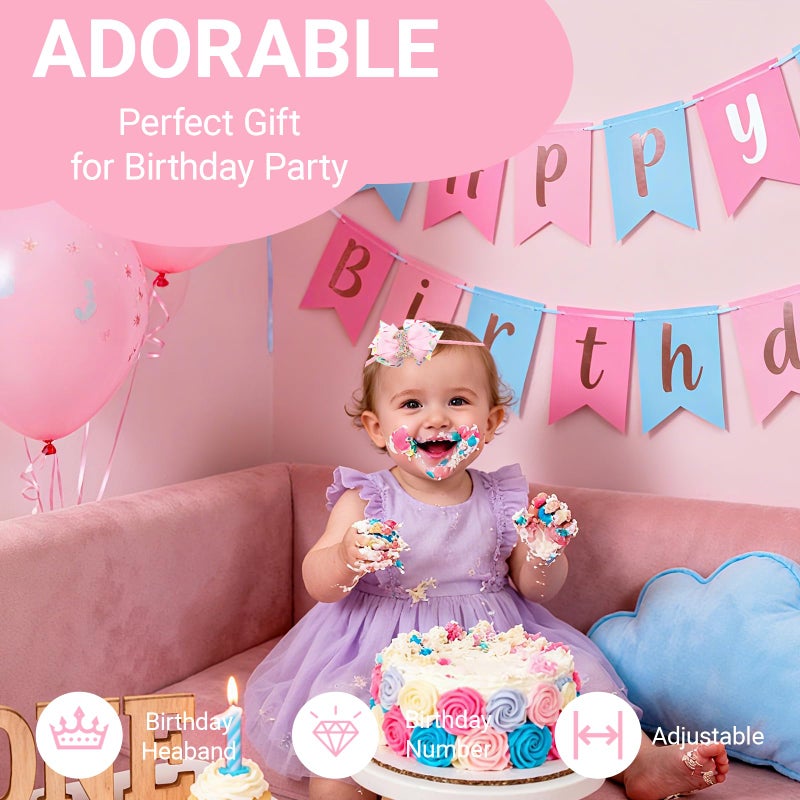 Papoopy Birthday Hair Bow for Party, Headband for 1st Birthday Decorations - Image 3